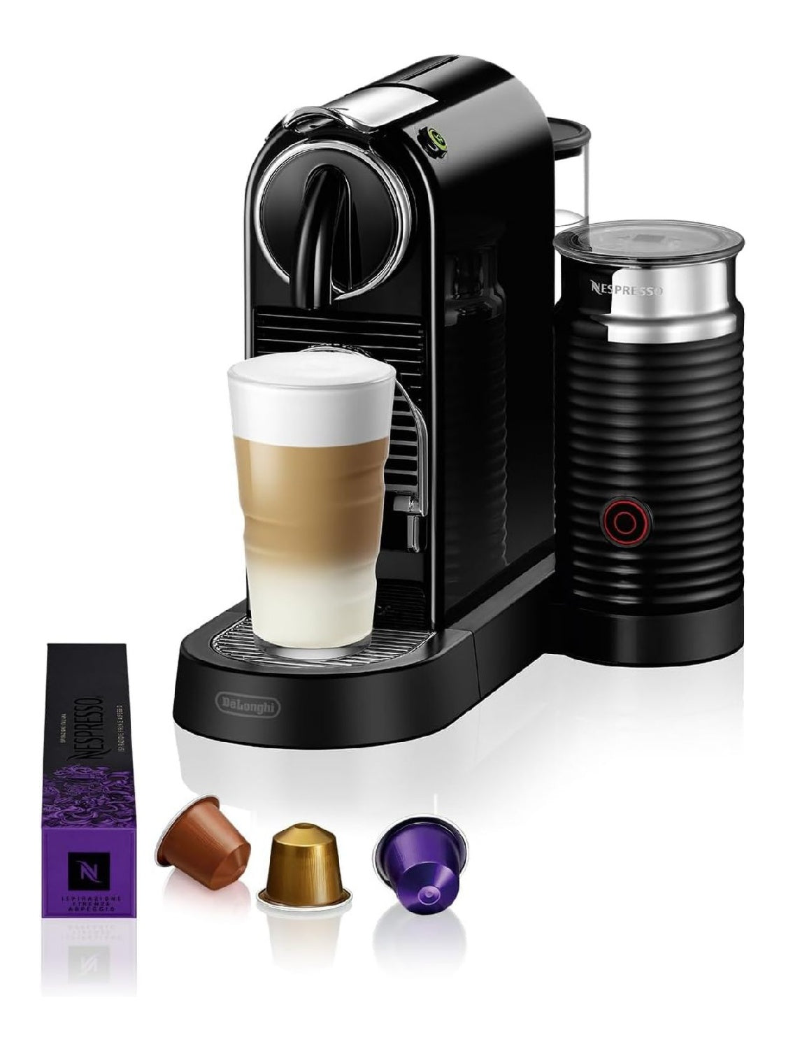 Cafetiere a capsules compacte avec mousseur lait separe, espresso et lungo prets en quelques secondes