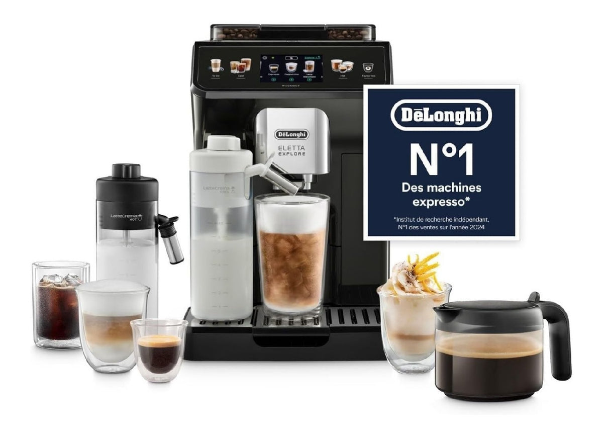 Machine grains 50 boissons dont cold brew, systeme lait chaud et froid, ecran tactile connecte