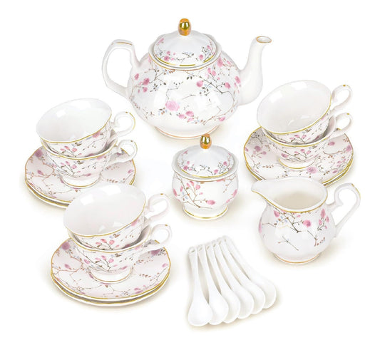 Service the 21 pieces porcelaine roses roses vignes bord dore