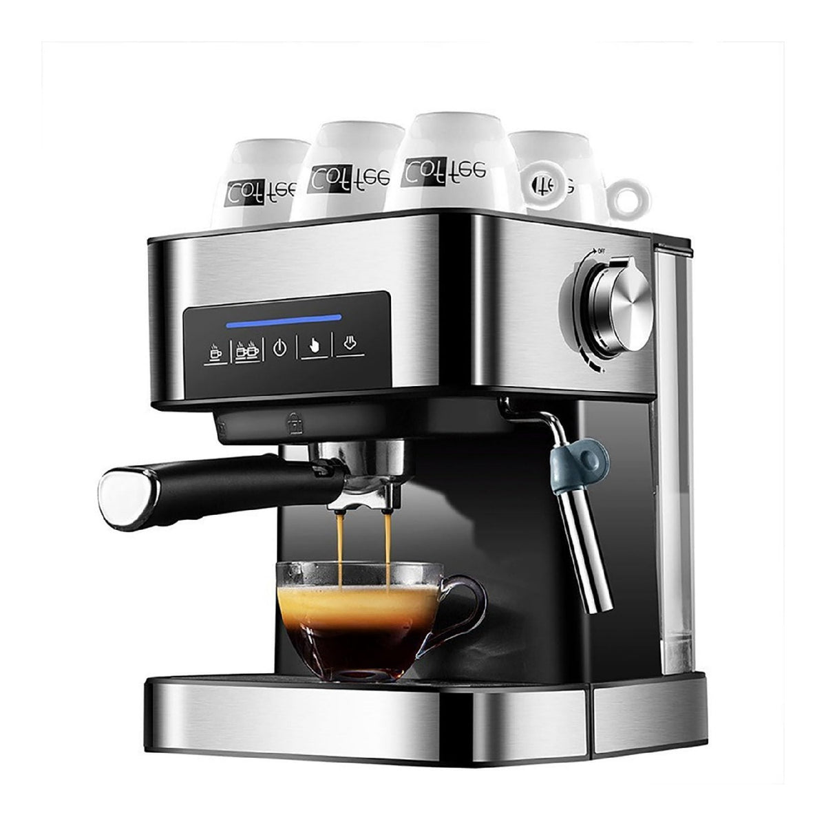 Machine Expresso 1.6L Extression Haute Pression Inox et Noir avec Buse Vapeur