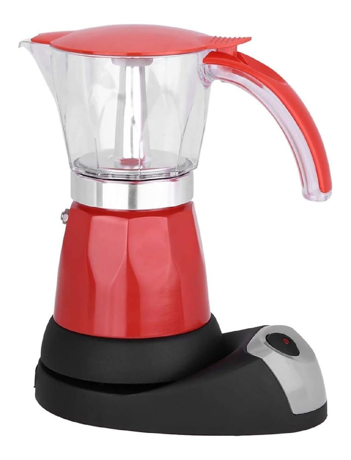Cafetiere Moka Electrique 6 Tasses Rouge avec Base Chauffante Antigoutte