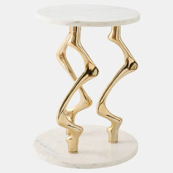 Filatura Side Table, Brass/White