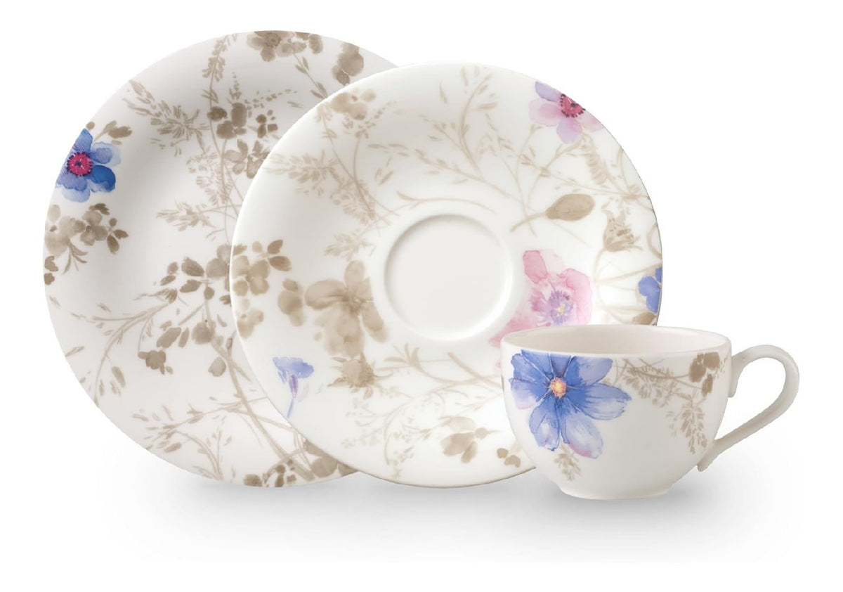 Service cafe 18 pieces porcelaine florale aquarelle 6 personnes