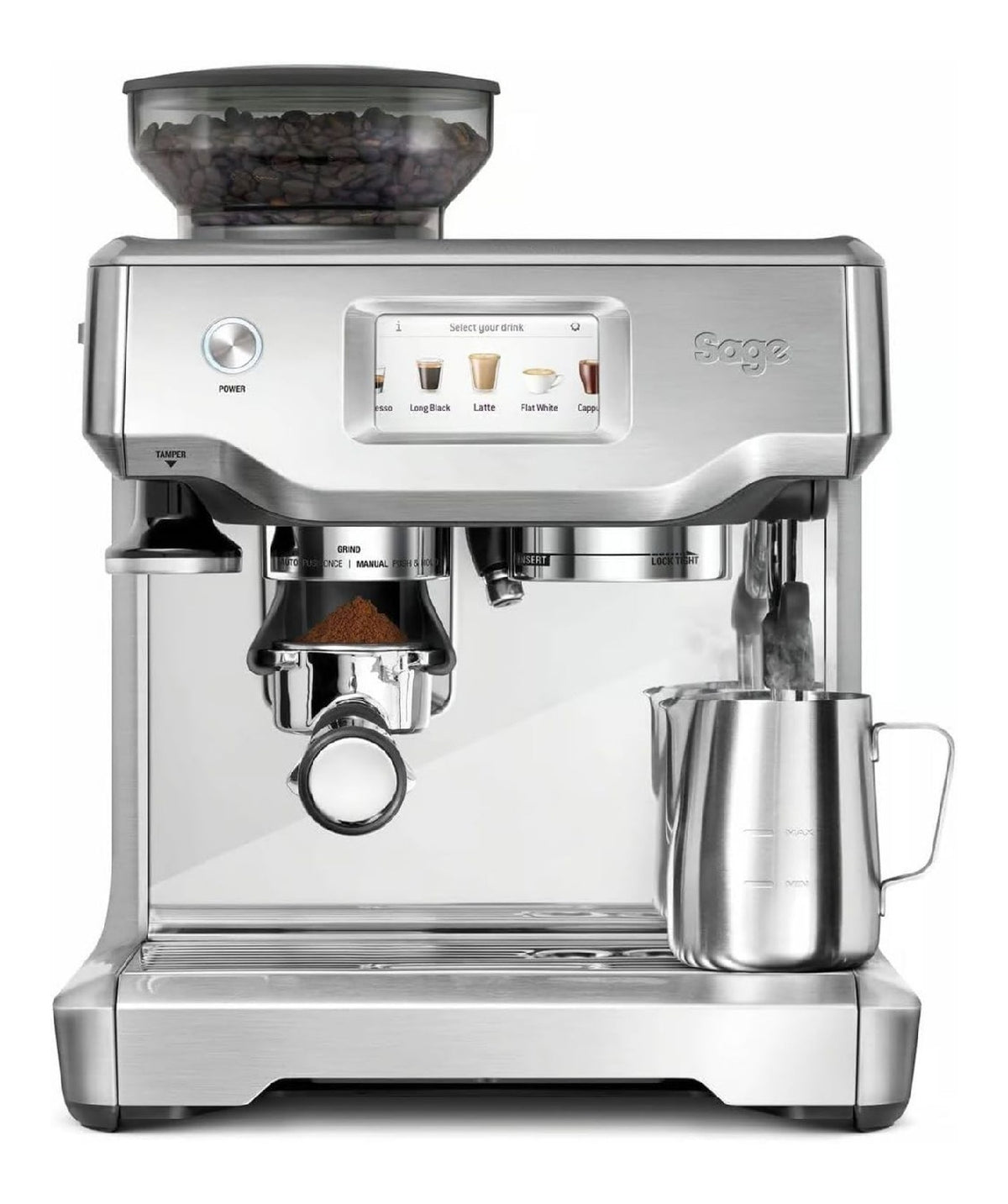 Machine espresso tactile a broyeur, 8 profils personnalisables, ThermoJet 3 secondes, inox