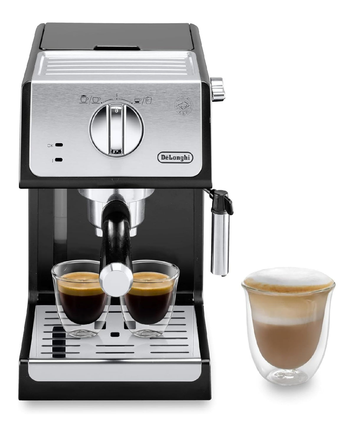 Machine espresso pompe inox, 3 filtres pro, buse vapeur 360 degres, chauffe rapide, 15 bars