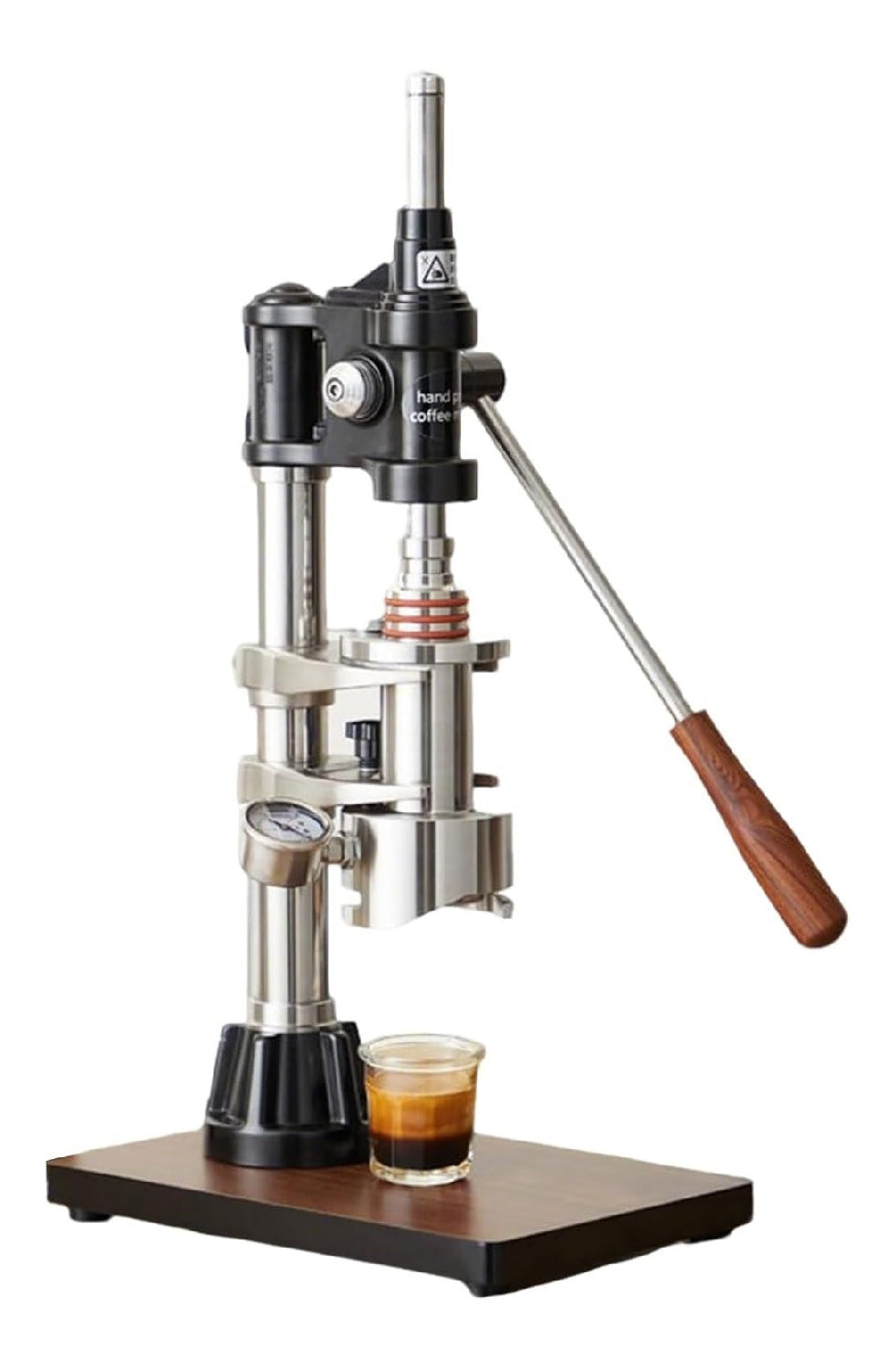 Machine Expresso Manuelle a Levier Inox 16 Bars avec Manometre et Socle Bois