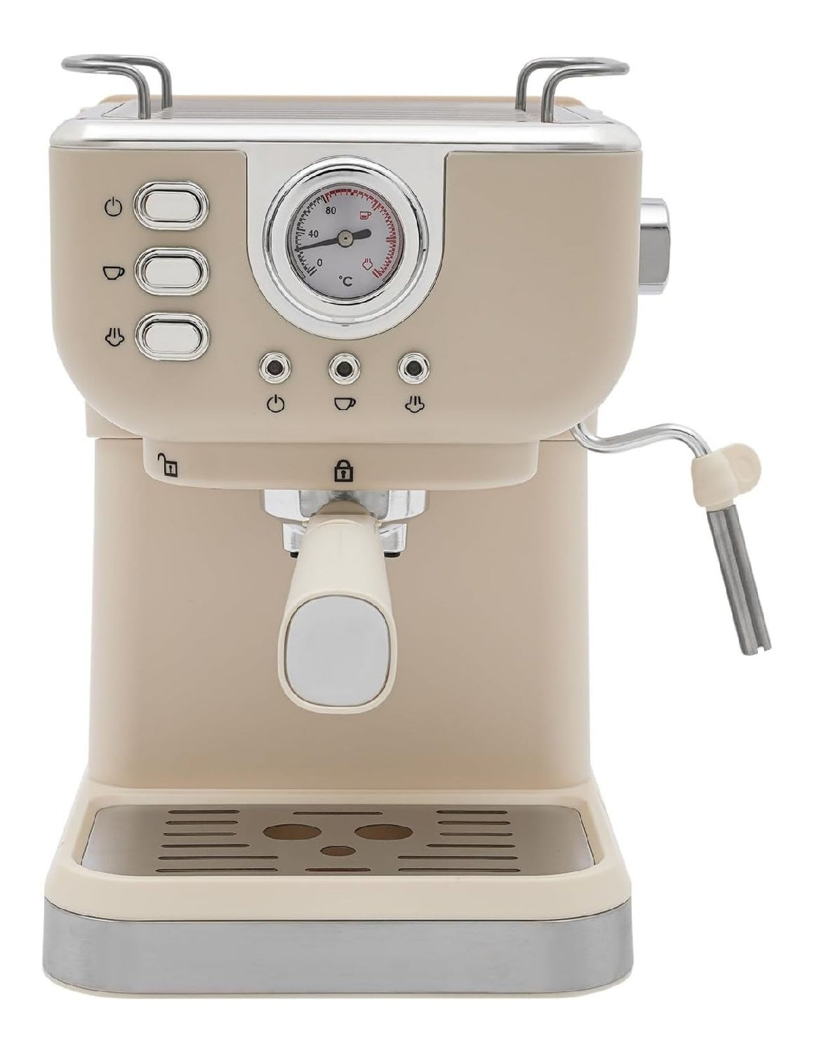 Machine Expresso Compacte 1050W 20 Bars 1.5L Mousseur Lait Chauffe-Tasses Beige