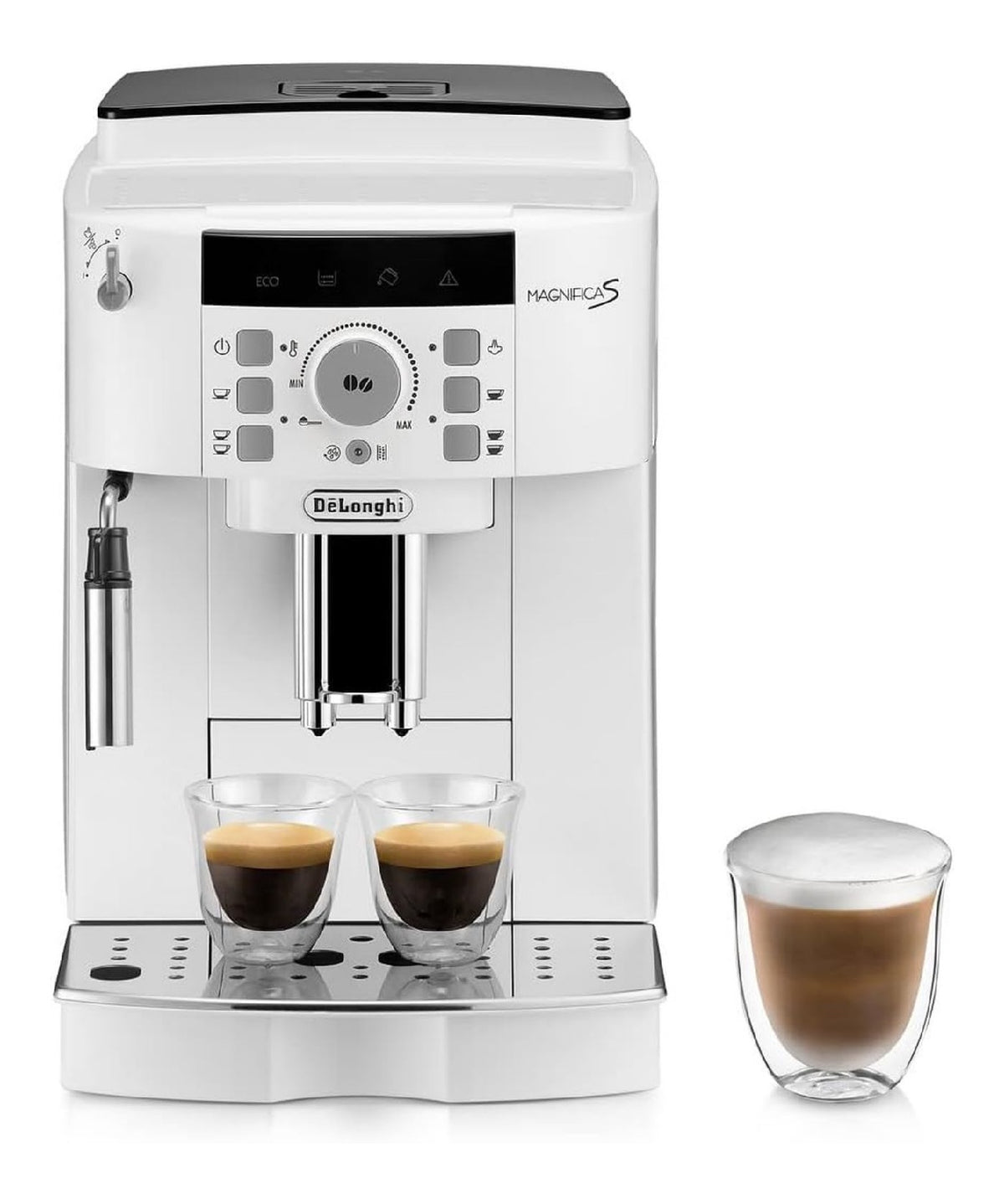 Machine a grains automatique blanc, broyeur conique 250g, buse vapeur pour cappuccino maison