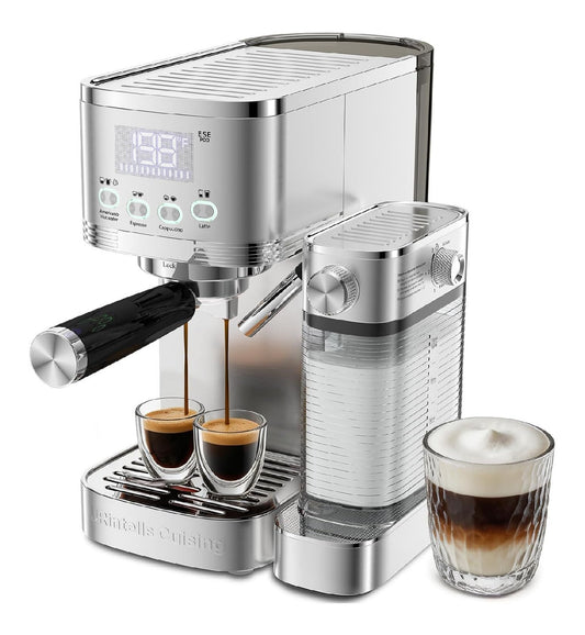 Machine Expresso 20 Bars Double Chauffe 1350W Affichage LED Filtre ESE Auto Lait Inox