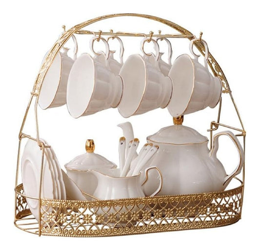 Service the anglais blanc os presentoir dore 6 tasses epure
