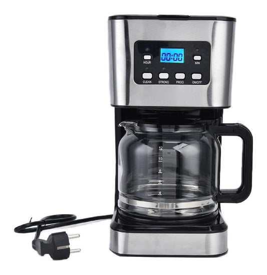 Cafetiere 12 Tasses Programmable 1.5L Ecran LED Inox Carafe Verre Anti-Goutte