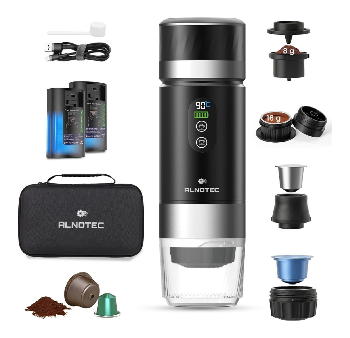 Machine a Espresso Portable 20 Bars Rechargeable Auto-Chauffante USB-C