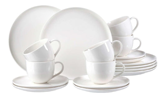 Service cafe 18 pieces porcelaine blanche minimaliste 6 personnes
