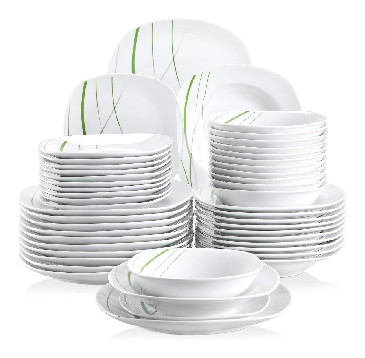 Service table 48 pieces porcelaine blanc lignes vertes 12 personnes