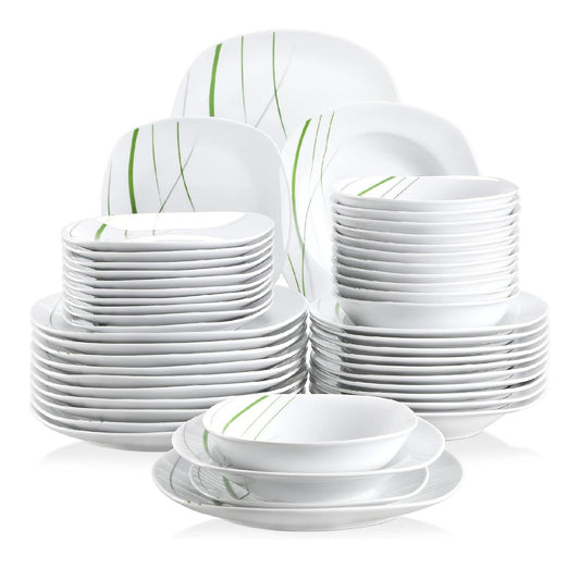 Service table 48 pieces porcelaine blanc lignes vertes 12 personnes