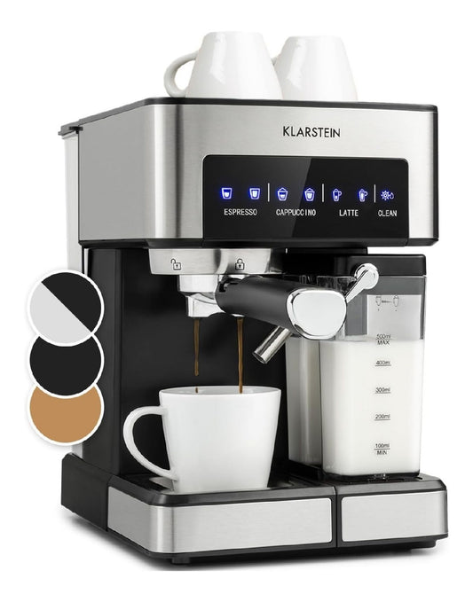 Expresso porte-filtre 20 bars, reservoir lait 500 ml, 1350 W, buse vapeur, cappuccino et latte