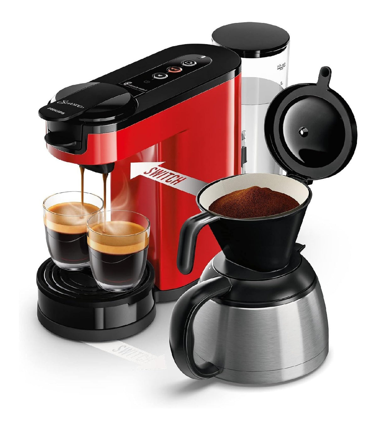 Machine a Dosettes et Filtre Rouge 7 Tasses avec Double Usage 2-en-1