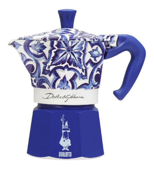 Cafetiere italienne moka express 3 tasses aluminium decoration bleue