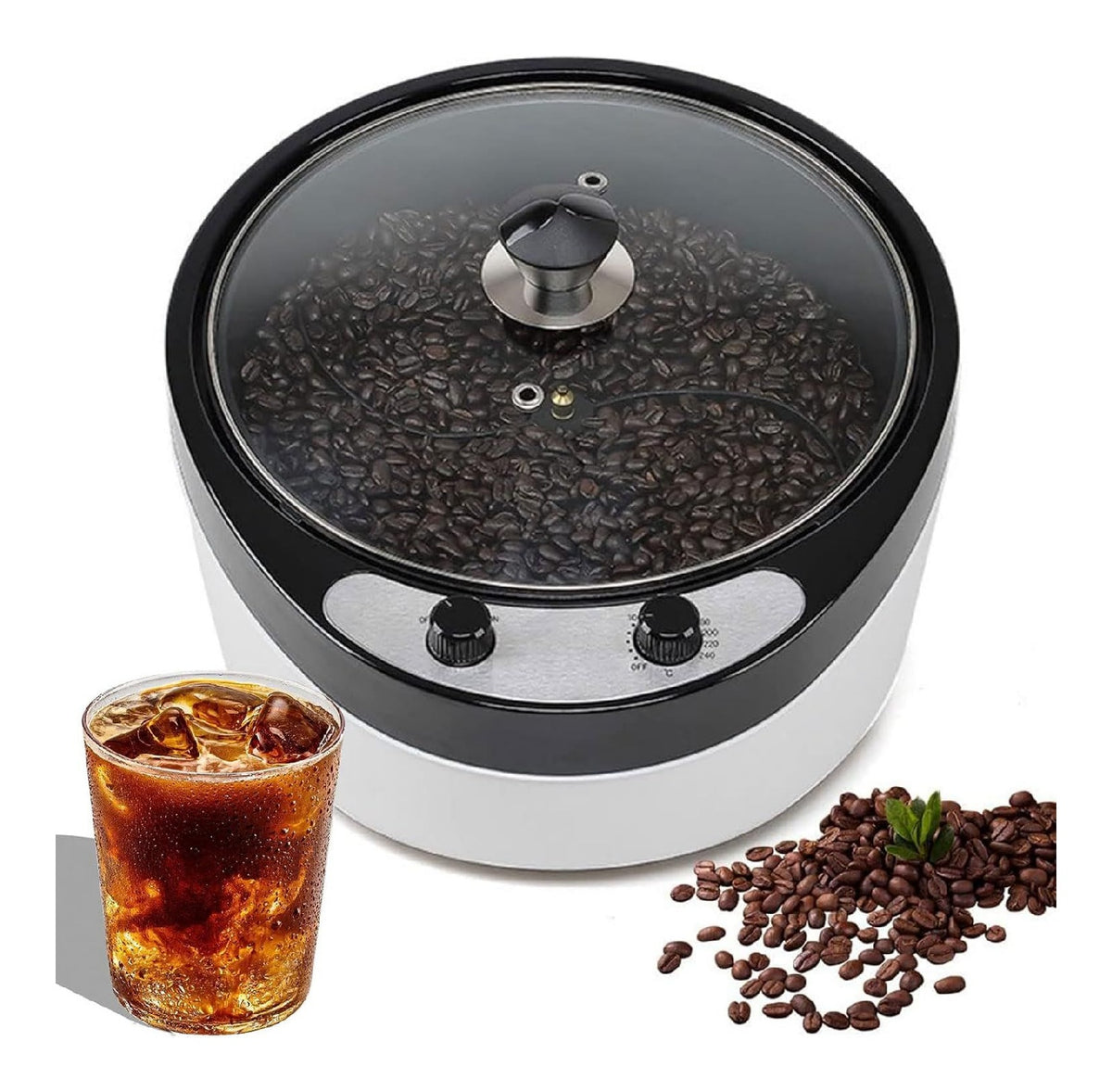 Torrefacteur electrique 1200W temperature 0-240C couvercle verre