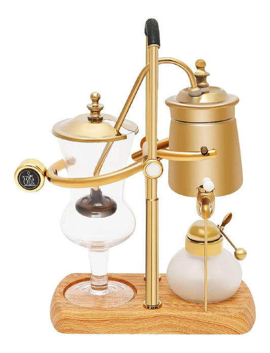 Siphon Belge Machine a Cafe Or avec Support Bois et 4-5 Tasses
