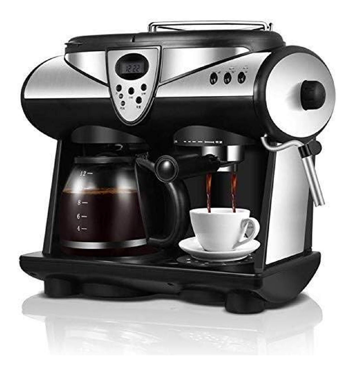 Machine Expresso Intelligente Double Pompe Double Chaudiere Noir et Argent