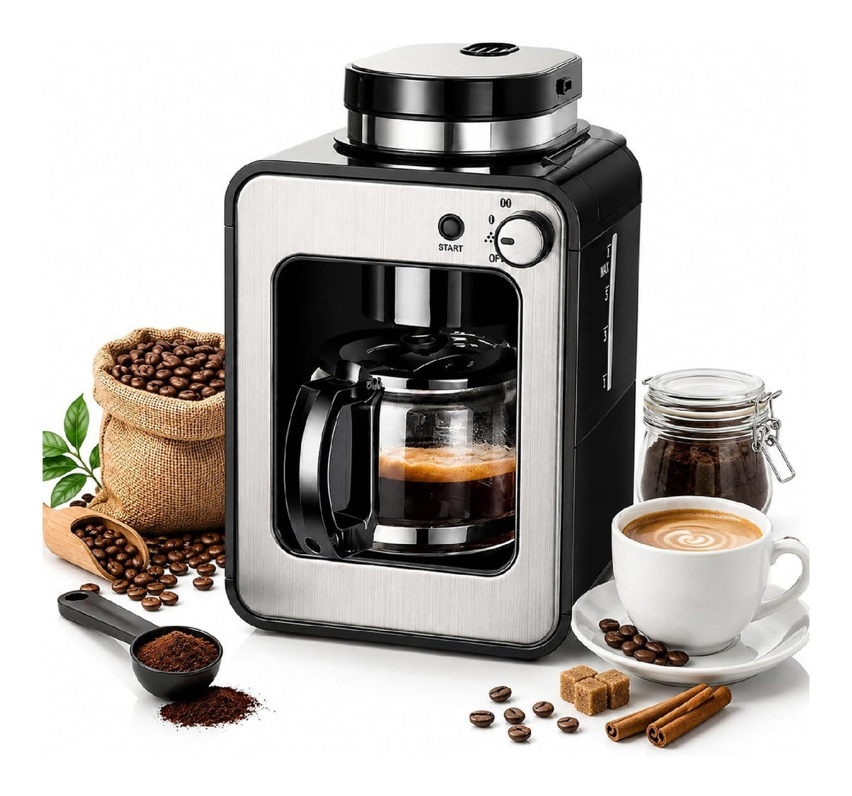 Machine Expresso Auto Broyage Rapide 92degres Maintien Chaud Grains ou Poudre 580ml