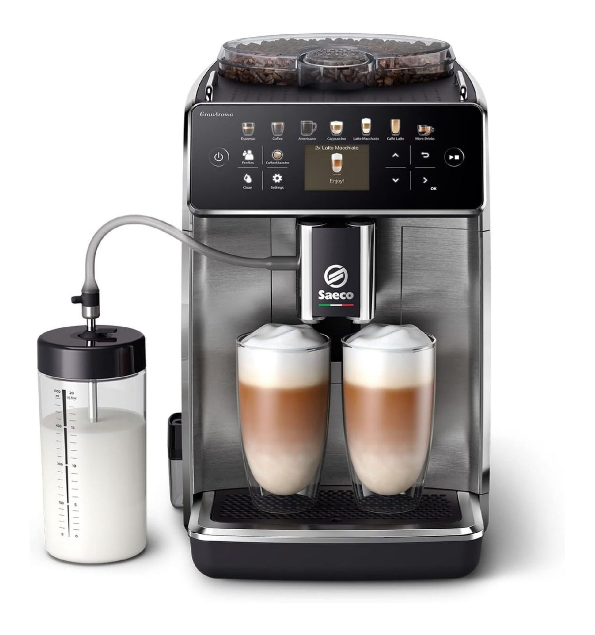 Machine grains premium 16 boissons, ecran TFT 2,4 pouces, broyeur ceramique, buse lait incluse