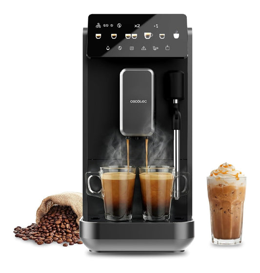 Machine grains super-automatique noire, 19 bars chauffe rapide, 5 boissons, buse vapeur pro