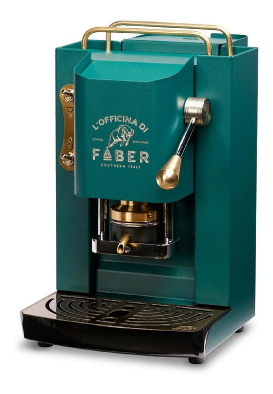 Machine a Cafe Expresso Vert Britannique avec Finitions Laiton et Design Italien