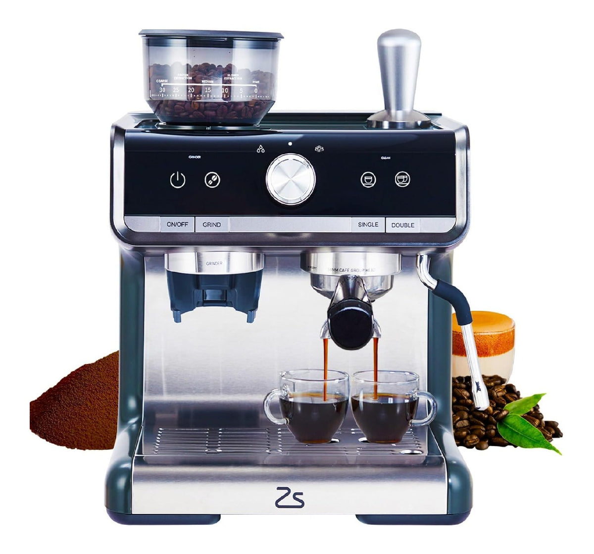 Machine Expresso Semiautomatique avec Moulin Inox 58mm Tasse Chauffee Buse Vapeur