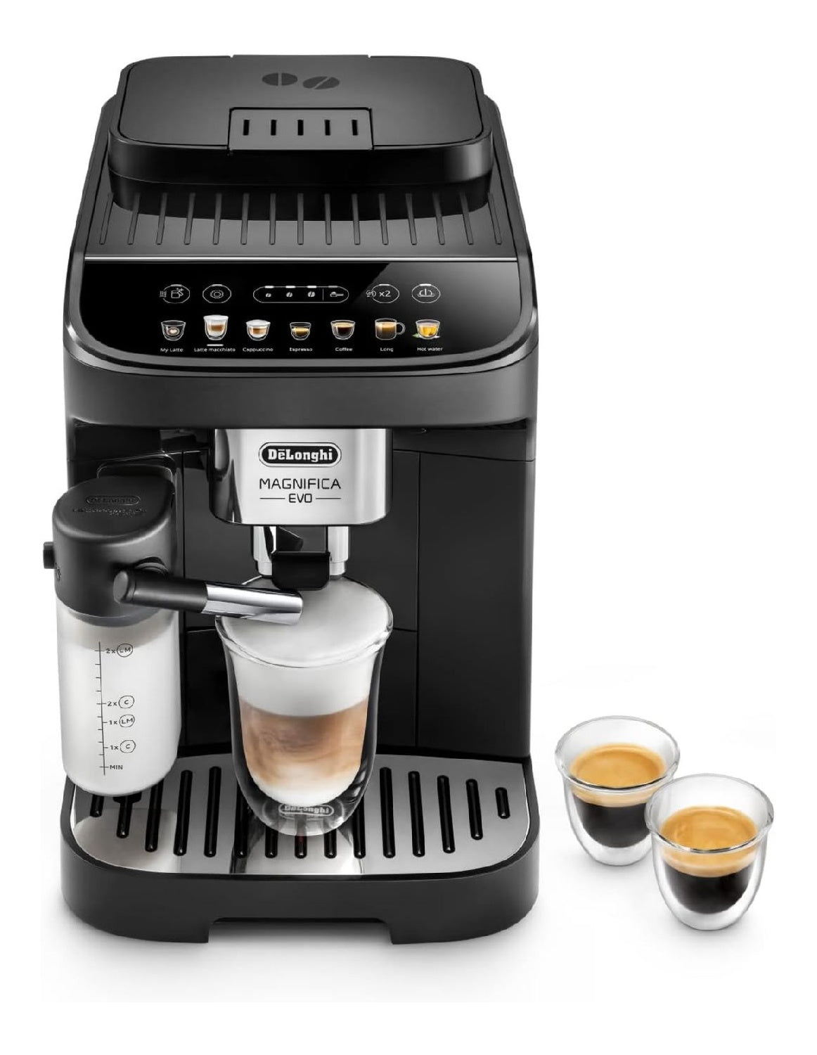 Machine grains automatique 7 boissons noire, broyeur conique, buse vapeur cappuccino maison