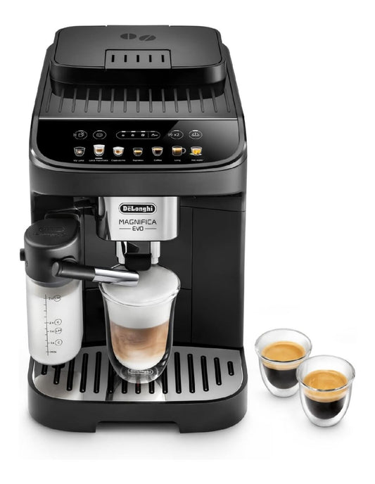 Machine grains automatique 7 boissons noire, broyeur conique, buse vapeur cappuccino maison