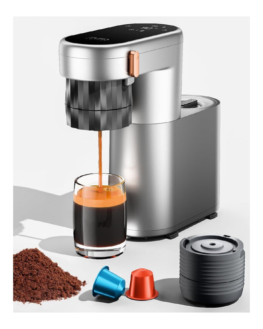 Machine Expresso Portable 2-en-1 Argent Chauffe Instantanee 20 Bars
