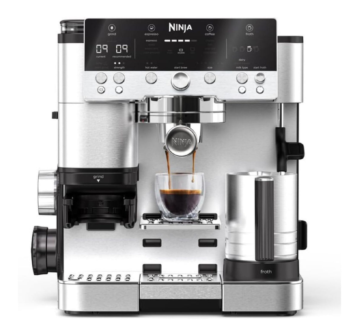 Machine grains barista 3-en-1 broyeur bac lait mousseur auto premium