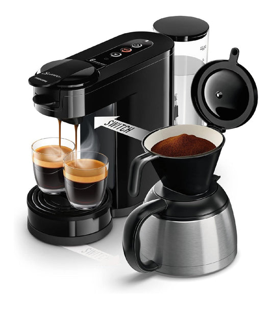Machine dosettes filtre 2-en-1 carafe isotherme inox polyvalente