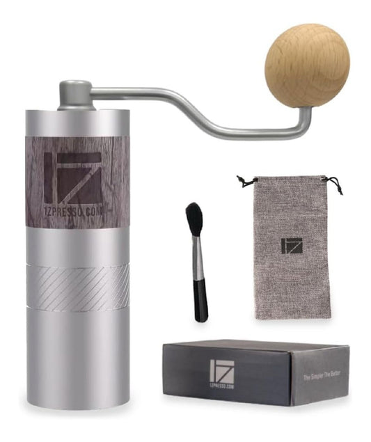 Moulin manuel portable aluminium argent texture bois etui lin brosse inclus