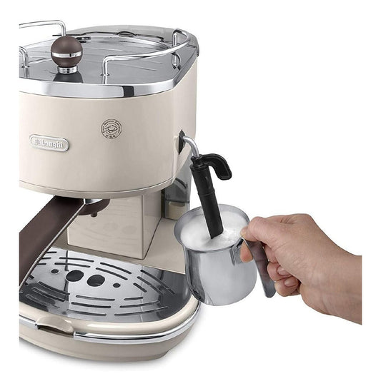 Machine espresso vintage creme, buse vapeur lait cremeux, cafe moulu ou dosettes ESE, retro