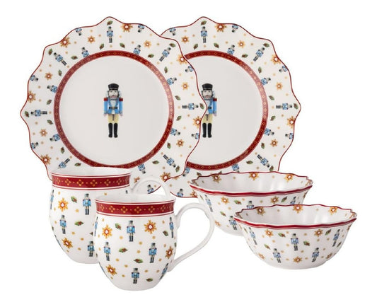 Petit-dejeuner noel casse-noisette 2 personnes porcelaine rouge