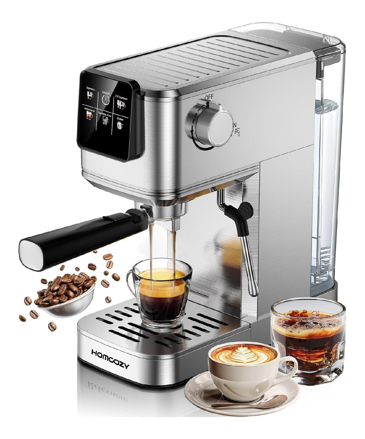 Machine Expresso Inox 20 Bars Infusion Froide et Chaude Double Sortie Crema