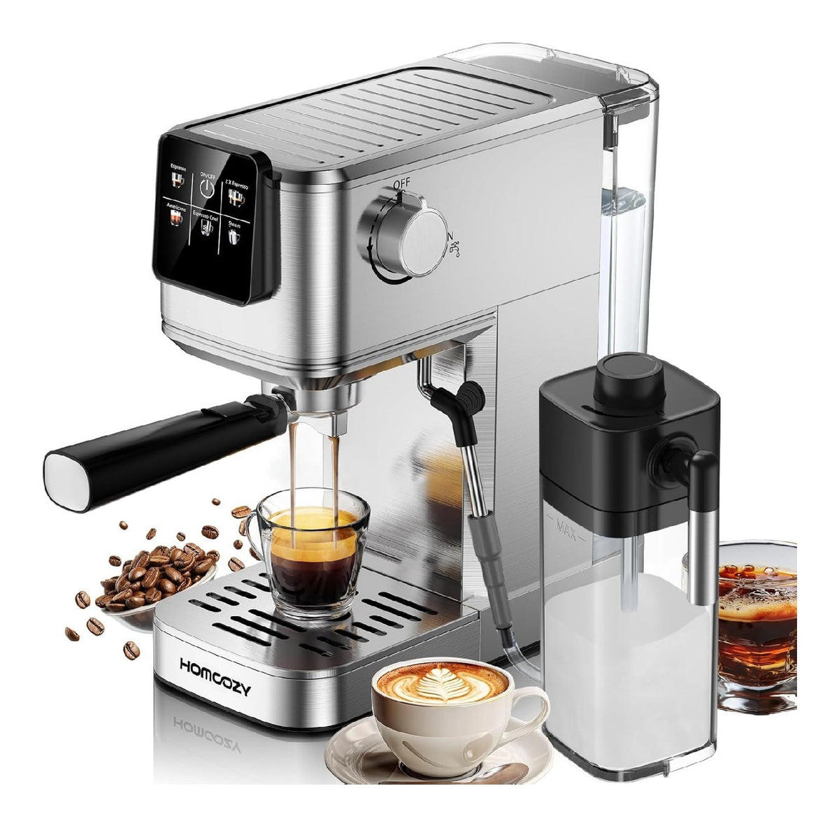 Machine Expresso 20 Bars avec Reservoir Lait Amovible 1L Cappuccino Automatique