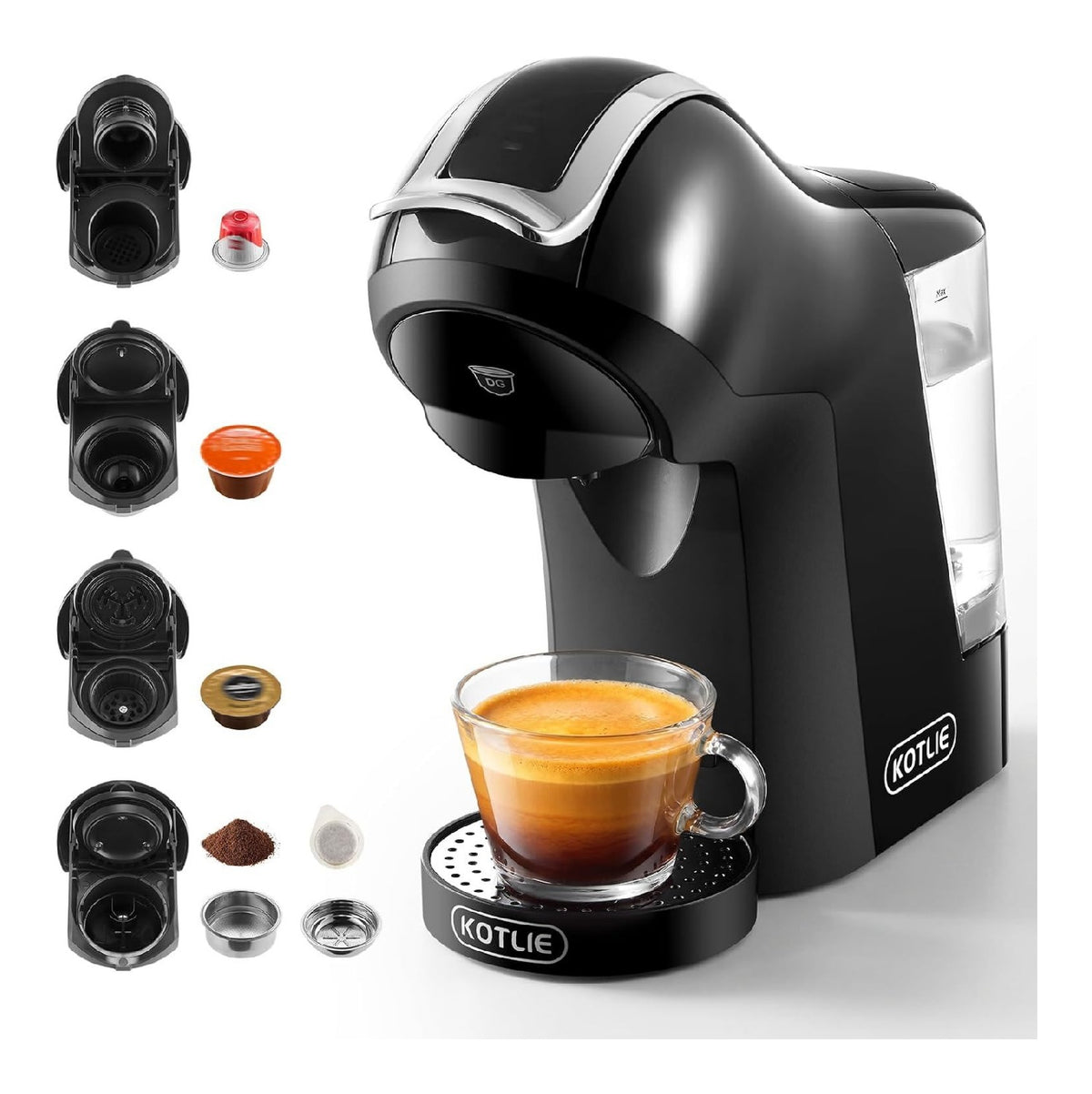 Machine a capsules 4 en 1, 3 temperatures et 7 niveaux d'eau, extraction 19 bars en 35 secondes