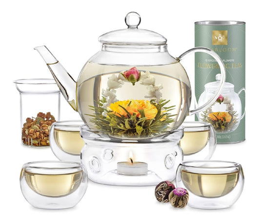 Set the complet theiere verre 1.2L 4 tasses presentoir bougie