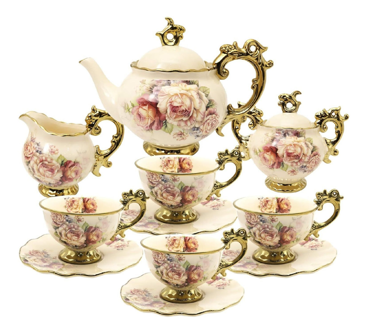 Service the 15 pieces porcelaine creme or rococo mariage