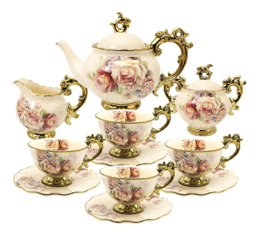 Service the 15 pieces porcelaine creme or rococo mariage