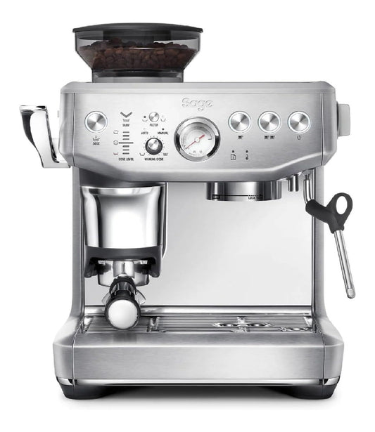 Machine espresso pro a tassage intelligent, broyeur doseur, pression reglable, acier inox premium
