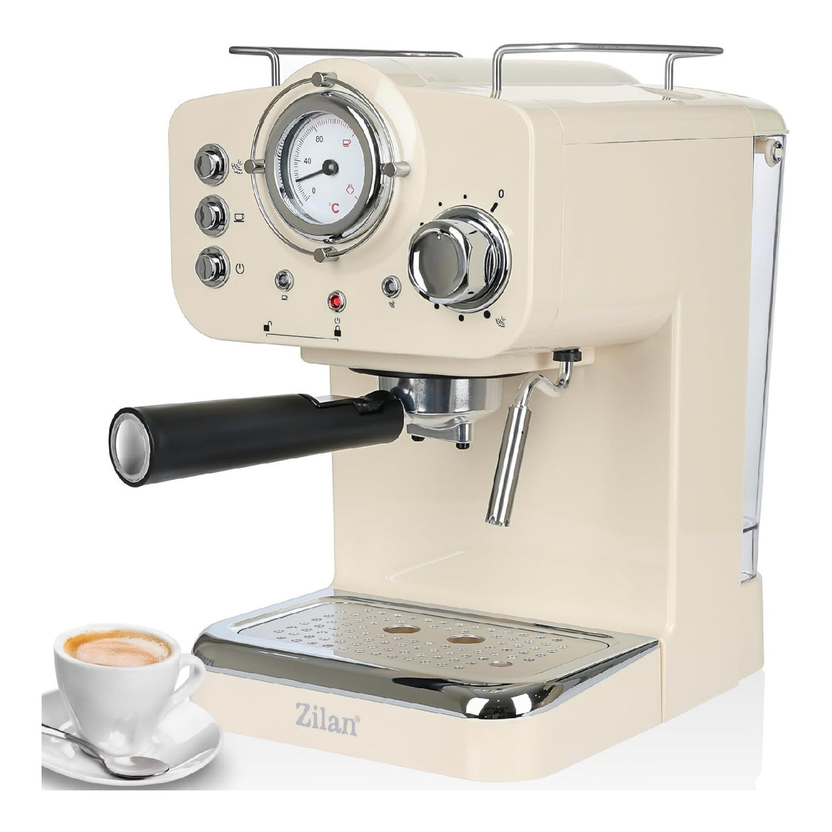 Machine Expresso Retro Creme 15 Bars avec Thermometre et Buse Cappuccino