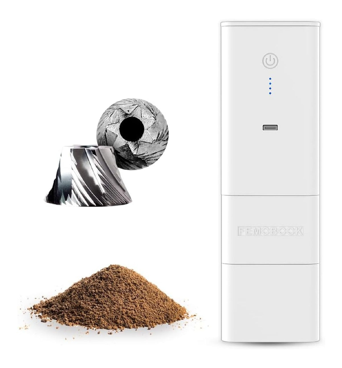 Moulin electrique sans fil 4000mAh blanc mat USB-C meule conique acier
