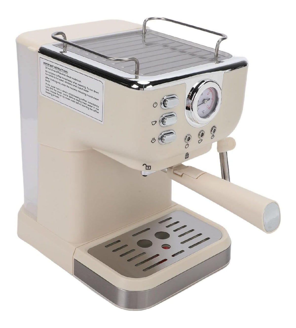 Machine Expresso Semi-Automatique 1050W Creme Retro avec Manometre et Buse Vapeur