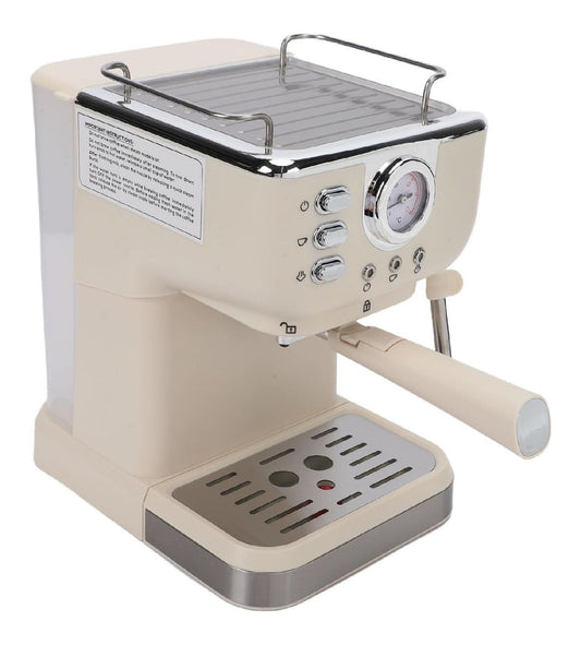 Machine Expresso Semi-Automatique 1050W Creme Retro avec Manometre et Buse Vapeur