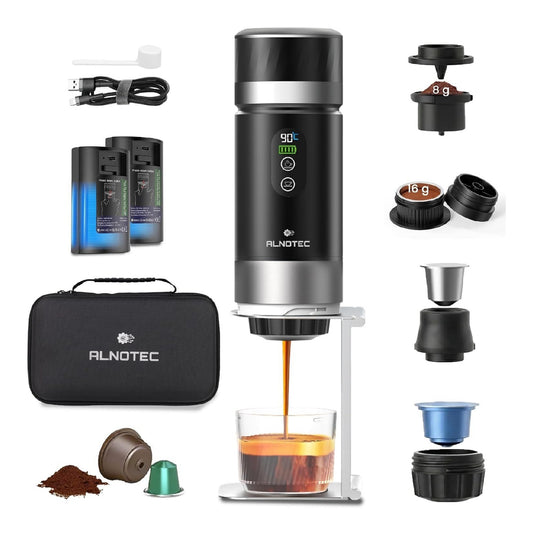 Machine expresso portable rechargeable 20 bars cafe moulu et capsules